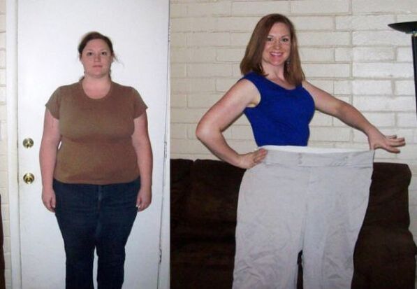 Γυναίκα πριν και μετά από δίαιτα κατανάλωσης
